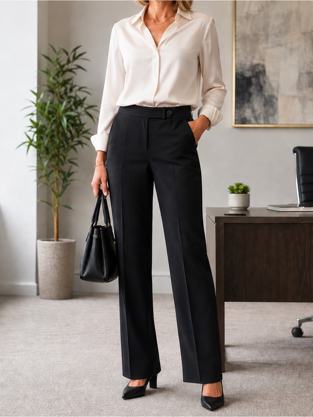 NWOT J.Crew Favorite Fit Black Wool Blend Trousers Dress Pants Size 14